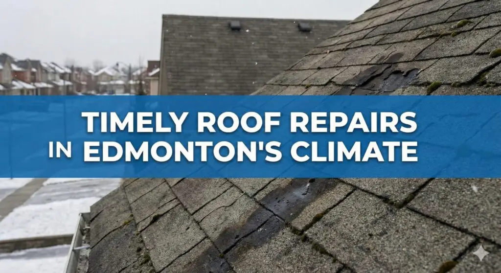 Damaged roof with visible leaks and cracks, highlighting the necessity for timely repairs in Edmonton's climate